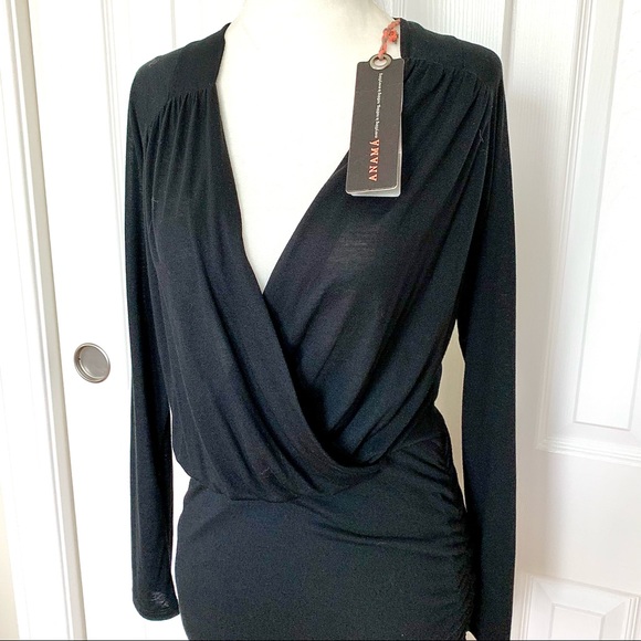 NWT Anthropologie Anama Faux Wrap Open Back Dress Black SM - Picture 6 of 16